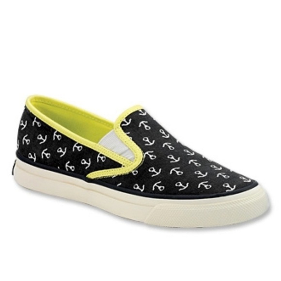 Sperry Topsiders Navy/ Yellow Sea Coast Anchor canvas sneakers women’s s… - Picture 1 of 9